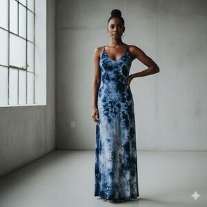 FIFTEEN TWENTY Tie-Dye Maxi Dress Artistic Indigo and White Size L NEW